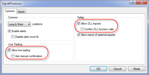 SignalProcessor settings window