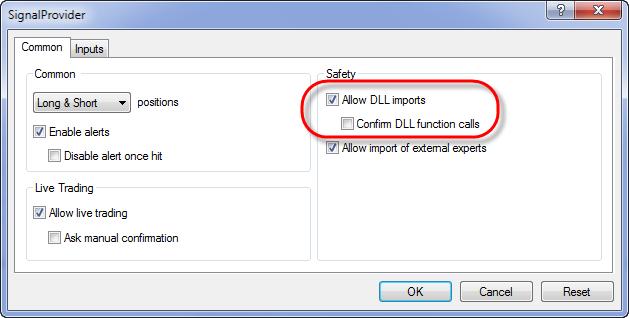 SignalProcessor settings window